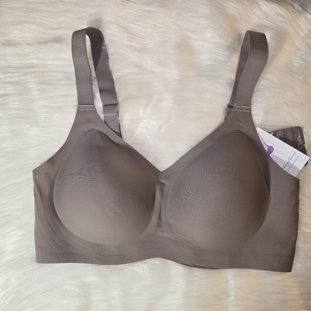 Angelhood V Neck Bra Seamless Bra Wireless Full COVERAGE Brown LARGE